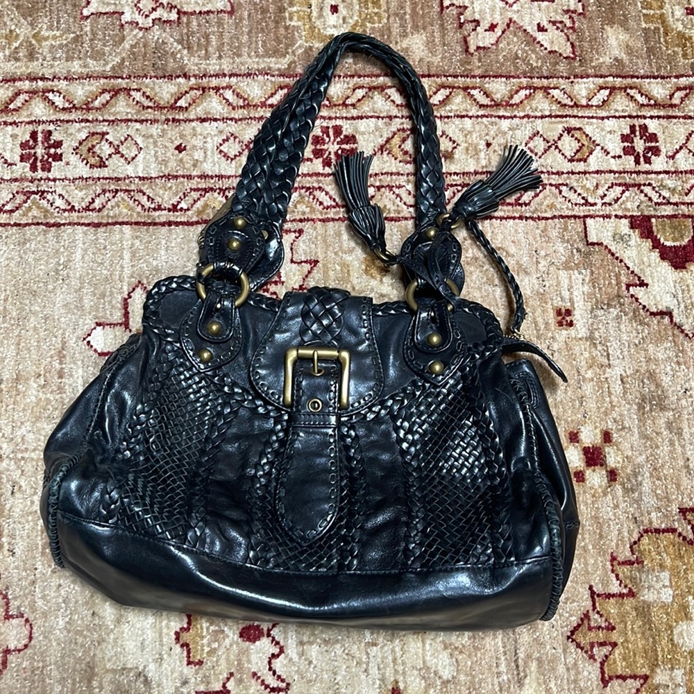 Luxury Lockhart Handbag Purse black leather braid woven excellent condition